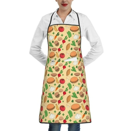 

Qekee Herb Of Burger Print Adjustable Bib Apron Resistant with Pocket Cooking Kitchen Aprons for Women Men Server Chef Apron