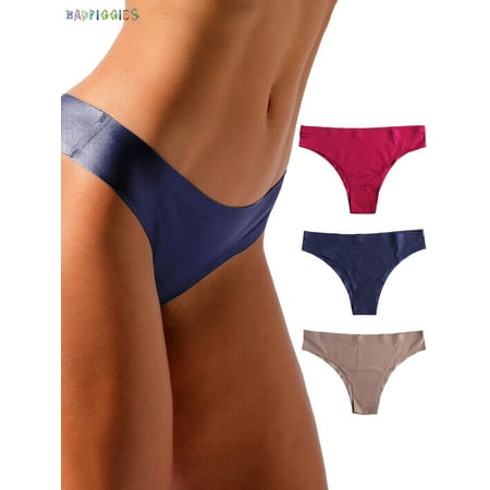 

BadPiggies Women s Ice Silk Comfortable G-string Briefs Panties Sexy Thong Seamless Underwear Lingerie (L Navy)