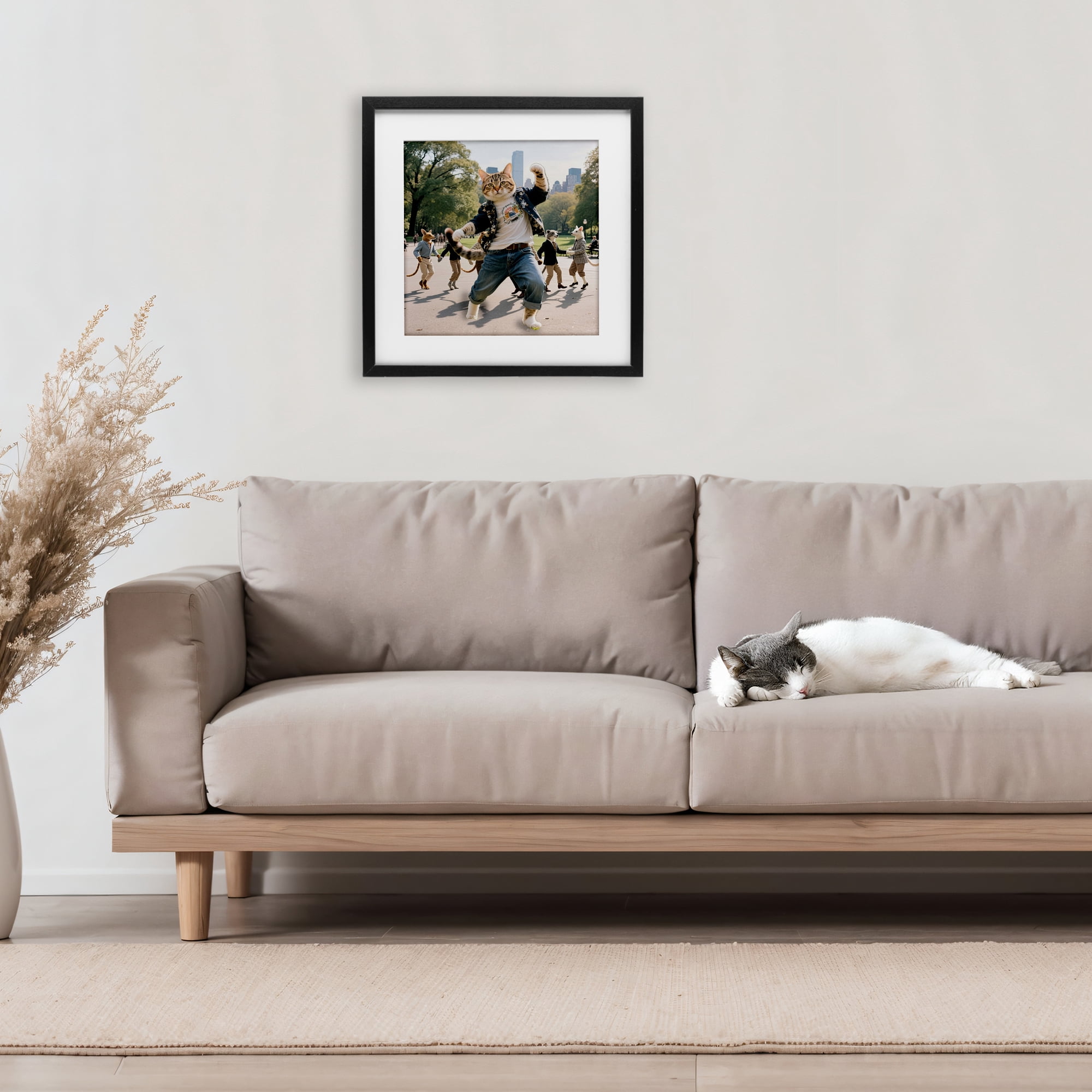 Stupell Industries Stylish Cat Dancing in Park Black Framed Print Under Glass, design by CAD Designs