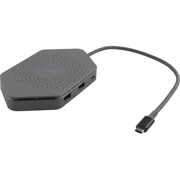 Open Box Philips Elite Plus USB-C Docking Station w/ Qi Charging, 2x USB 3.0 ports that transfer data up to 5Gbps, USB Type-C 100W laptop charging port - DLK9121C/27
