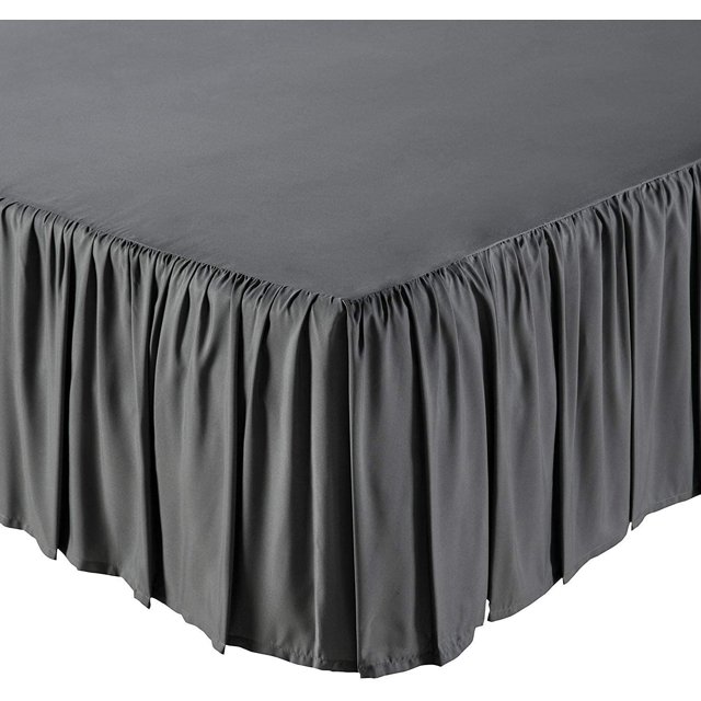 KP Linen Ruffled Bed Skirt with Split Corners Queen Size (10 Inch Drop) Platform Dust Ruffle Gathered Bedskirt with 400 Thread Count Microfiber Wrinkle Free Ruffled Gatherd Bed Skirt(Dark Grey Solid)