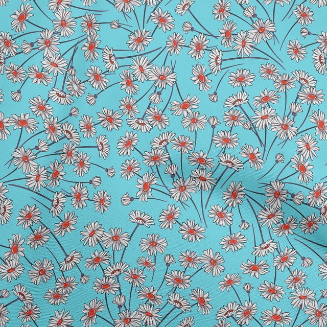 oneOone Rayon Turquoise Blue Fabric Floral Craft Projects Decor Fabric Printed By The Yard 56 Inch Wide