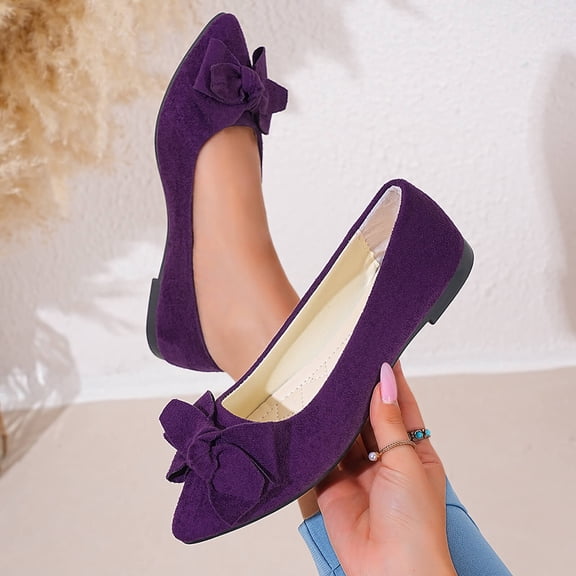 Gamivast Flat Shoes for Women Bow Pointed Toe Ballet Flats Slip On Dress Shoes Office Work Party Wedding Daily Casual Outfits Purple 39