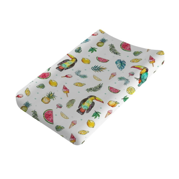 Watercolor Toucan Changing Pad Covers Tropical Birds Leaves Fruits Diaper Changing Table Sheets for Boy Girl Summer Soft Stretchy Baby Change Table Mats 32''x16''