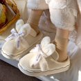 thumbnail image 5 of Zapatillas de algodón de gamuza sintética para mujer, pantuflas de invierno para el hogar con lazo de conejo para el calor, nuevo estilo de princesa con suela gruesa, 5 of 5