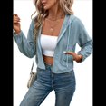 thumbnail image 1 of Sudadera Corta con Capucha, Informal, Cálida y con Diseño de Gofres para Mujer, Clásica, Sencilla y Versátil. Azul L, 1 of 10