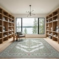 thumbnail image 2 of ODIKA 9'x12' Washable Area Rug Sage Bordered Traditional Symmetrical Motif Worn Entry Vintage for Master Suite, California King, Under Bed, Non-Shedding, Easy Care, 2 of 7
