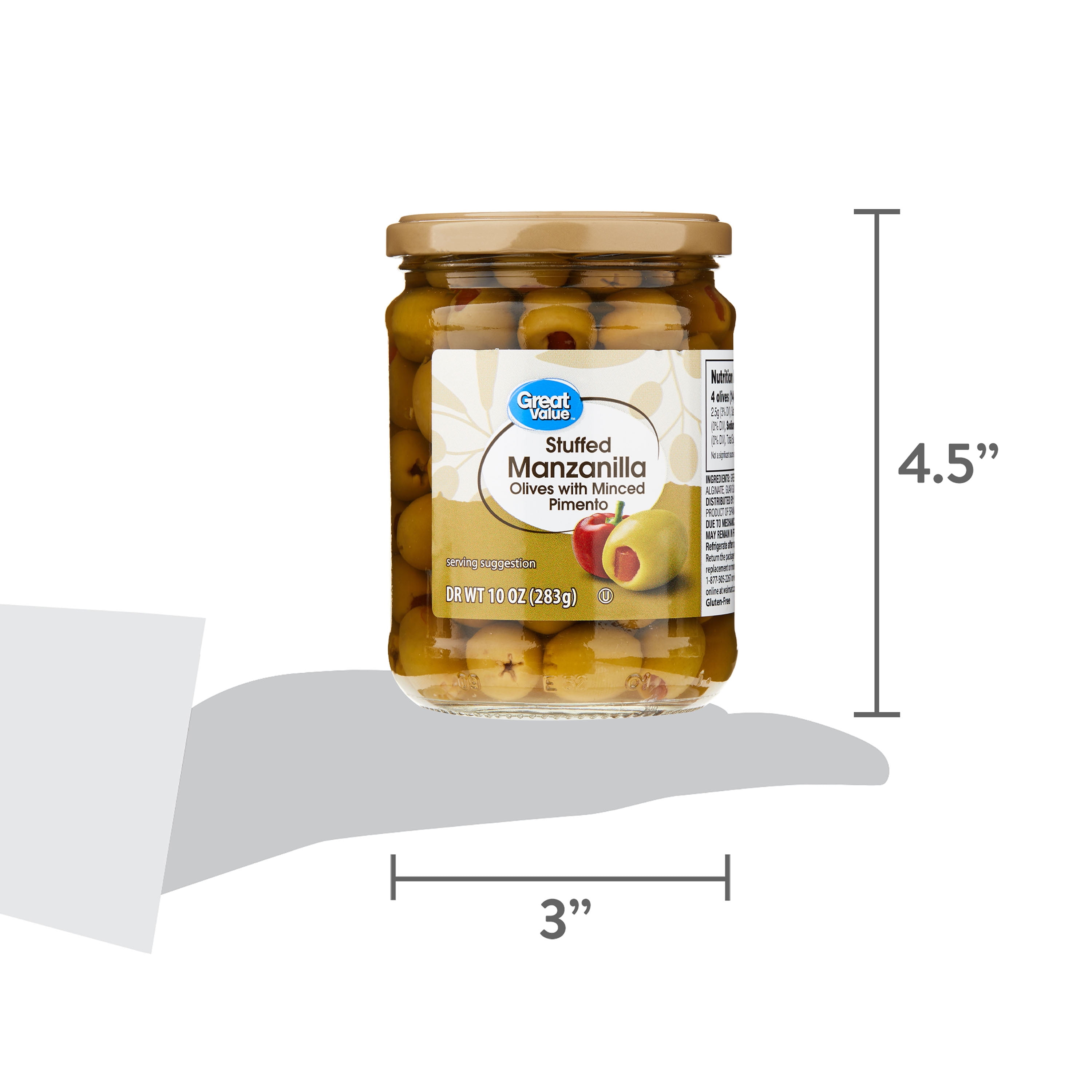 Great Value Stuffed Manzanilla Olives with Minced Pimento, 10 oz