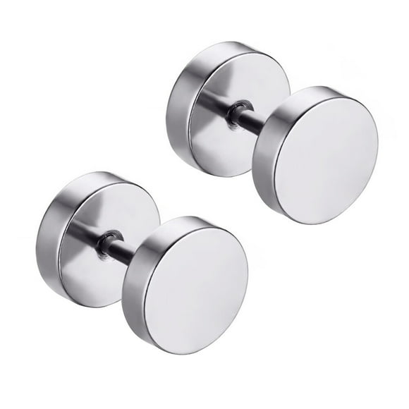 EeaseMX 1 par de pendientes redondos de acero inoxidable con forma de mancuerna para hombre, con cierre de clip, joyería para hombre (color acero)