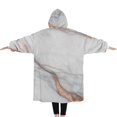 thumbnail image 2 of Oversized Wearable Blanket Hoodie,White Rose Gold Marble Pattern Sherpa Blanket Hoodie with Super Pockets,Super Warm Fuzzy Pullover for Women & Men, 2 of 6