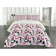 thumbnail image 3 of Ambesonne Geometric Quilted Bedspread Set 3 Pcs, Old Fashioned Style, King Size, Pink White Black, 3 of 5