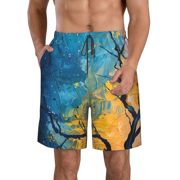 Balery Abstract Night Sky Tree Traje de Baño Estilo Hawaiano para Hombre, Shorts de Secado Rápido con Bolsillos-Medium