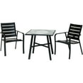 thumbnail image 3 of Hanover Cortino 3-Piece Commercial-Grade Bistro Set with 2 Aluminum Slat-Back Dining Chairs and a 30" Tempered-Glass Table, 3 of 9