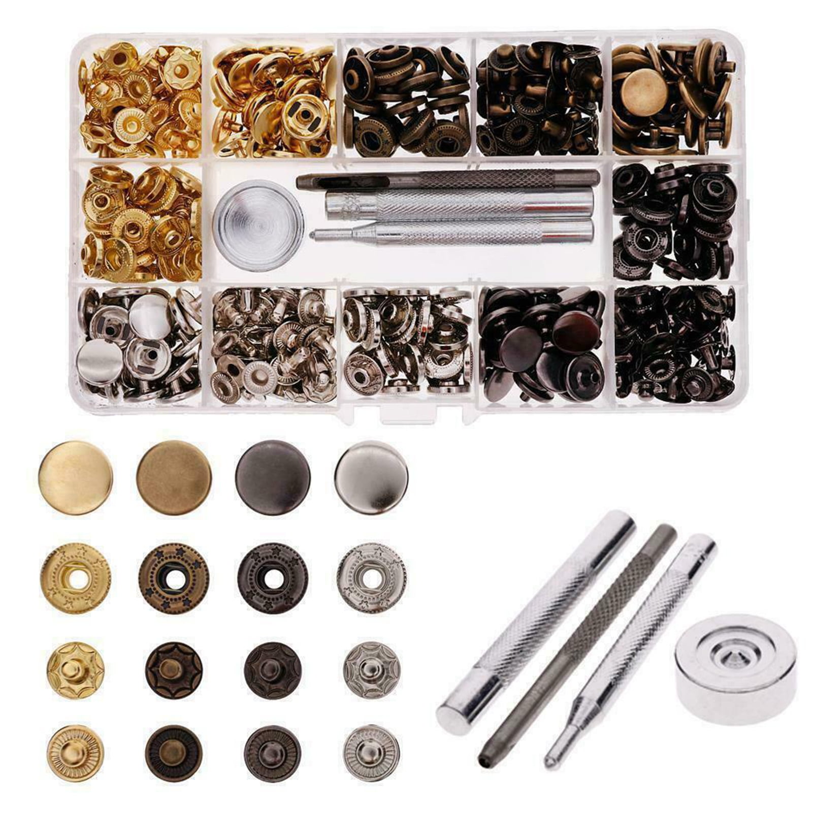 120 Sets Snap Fasteners Kit 12.5mm Metal Snap Buttons Set Press Studs with 4 Pcs Fixing Tools for Clothing Snaps Kit for Thin Leather Jacket Jeans Wear Bracelet Bags 12 Colors 