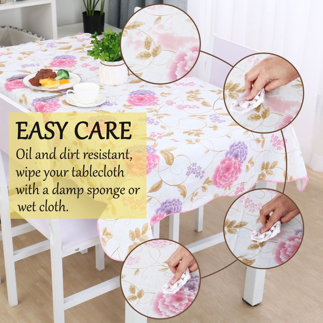 Unique Bargains Vinyl Rectangle Table Cover Purple Pink Floral Tablecloth 54" x 71"