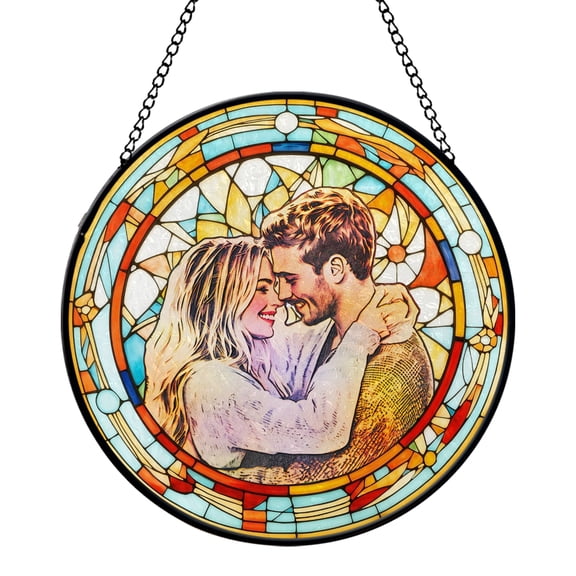 HOMYGIFTS Personalized Couple Suncatcher Stained Glass – 6 to 12 in Window Hanging Decor with Metal Chain