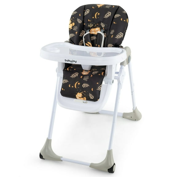 Baby High Chair w/ 7 Height & 3 Footrest Adjustable Cup holder 2 Wheels Black