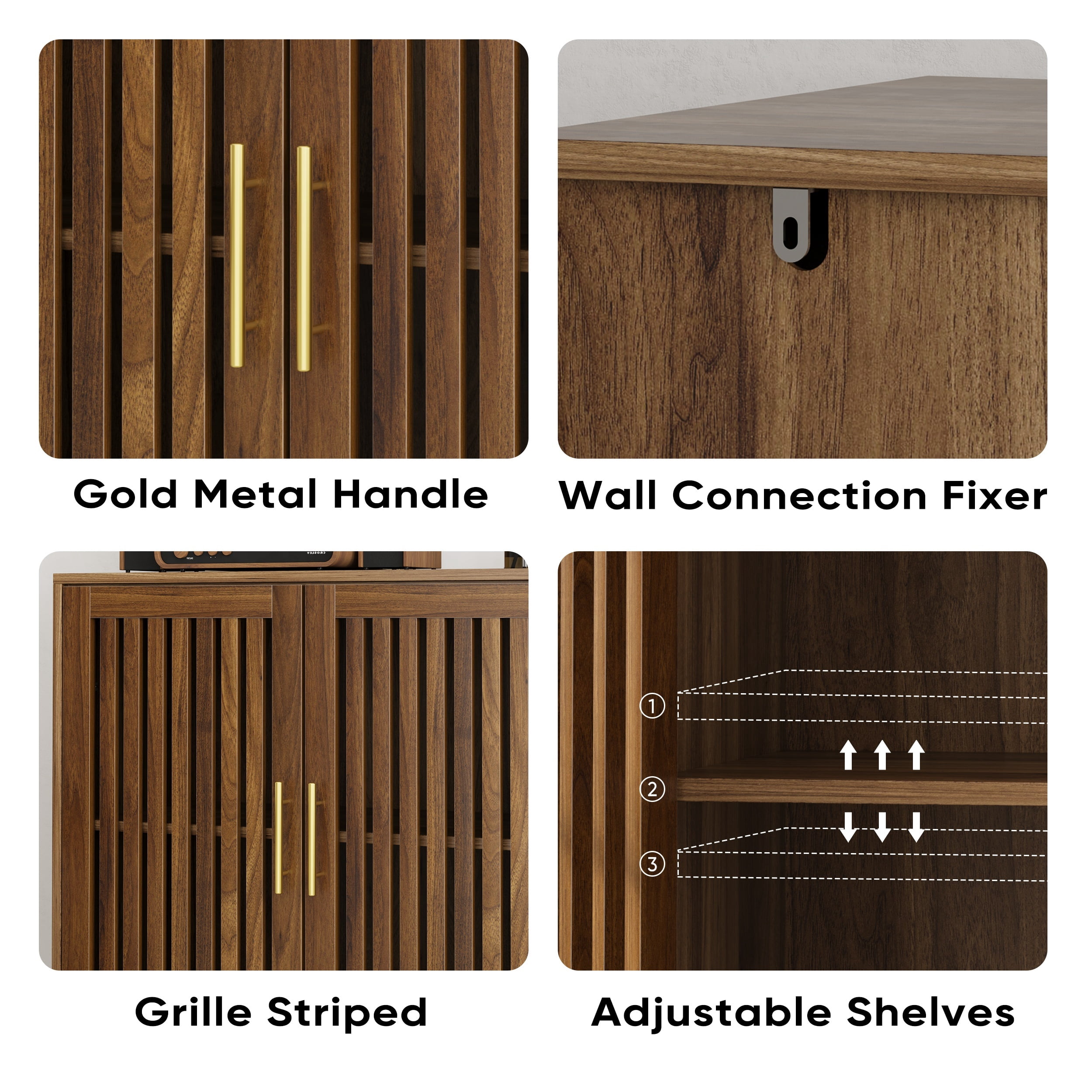 31.5" Farmhouse Buffet Cabinet with Louvered Doors, Wood Sideboard Storage for Kitchen, Dining Room, Living Room or Entryway, Walnut