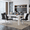 Black+Silver,White, variant on 9 Piece Dining Set for 8, Modern Faux Marble Table with 8 Dark Gray PU Chairs, White Wood Grain Tabletop with Silver Arched Metal Legs for Kitchen Restaurant