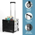thumbnail image 3 of CleverMade Caisse à Roulettes Pliable avec Couvercle, 2 Roues - Caisse Roulante Stable avec Poignée et Grandes Roues pour Articles Fragiles, Charges Lourdes et Rangement Facile - Capacité de 35L et 75lb, Noir/crème, 3 of 5
