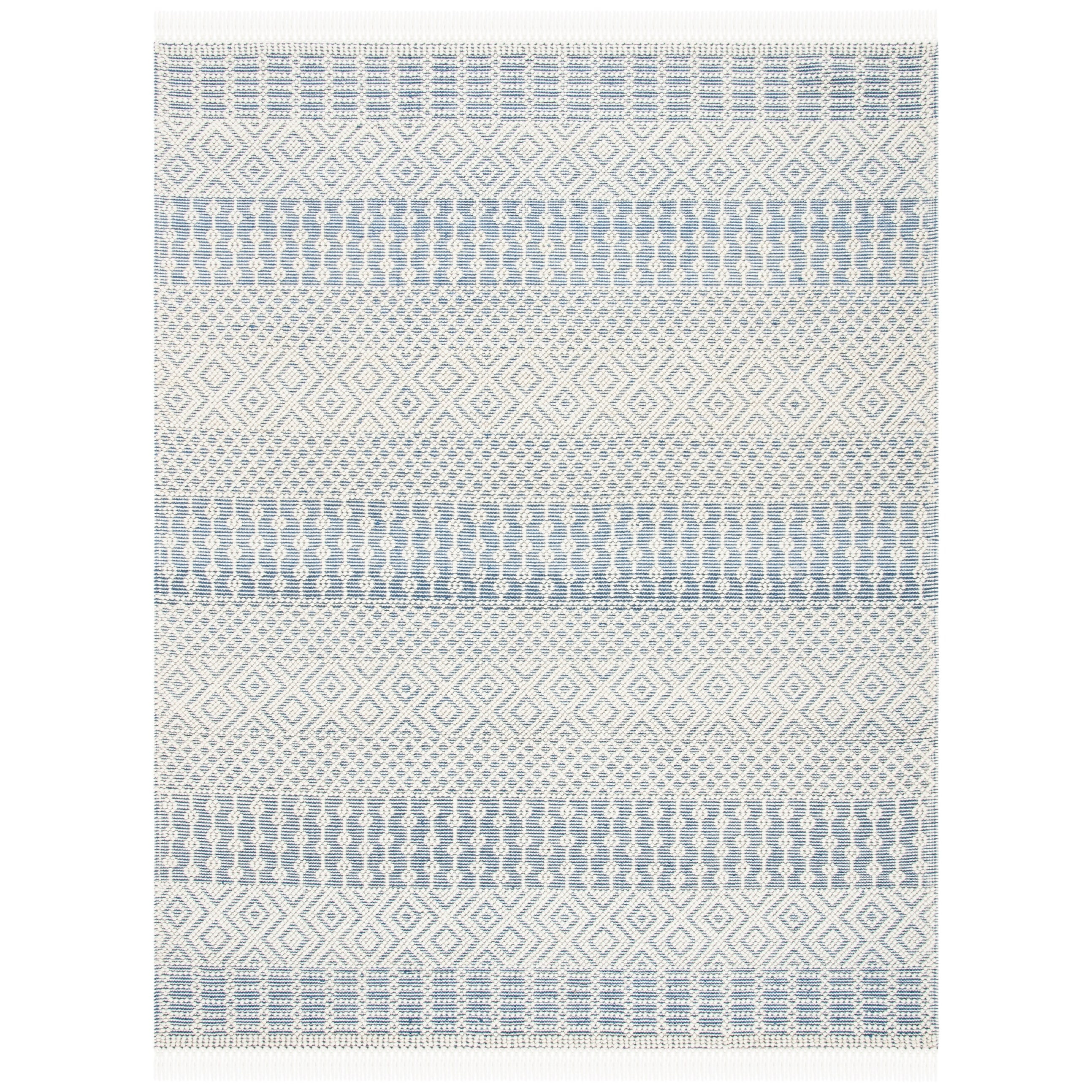 SAFAVIEH Natura Cordelia Southwestern Fringe Wool Area Rug, Ivory/Blue, 8' x 10'