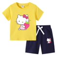 thumbnail image 3 of Camiseta con estampado de dibujos animados de verano de Hello Kitty + Pantalones casuales traje de dos piezas de manga corta de algodón para niños y niñas pueden usar, 3 of 5
