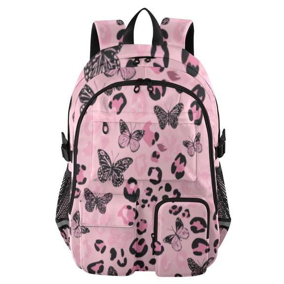DIXRUYEE Blush Leopard Flutter Backpack for School 14”Laptop Compatible with Reflective Safety Strips