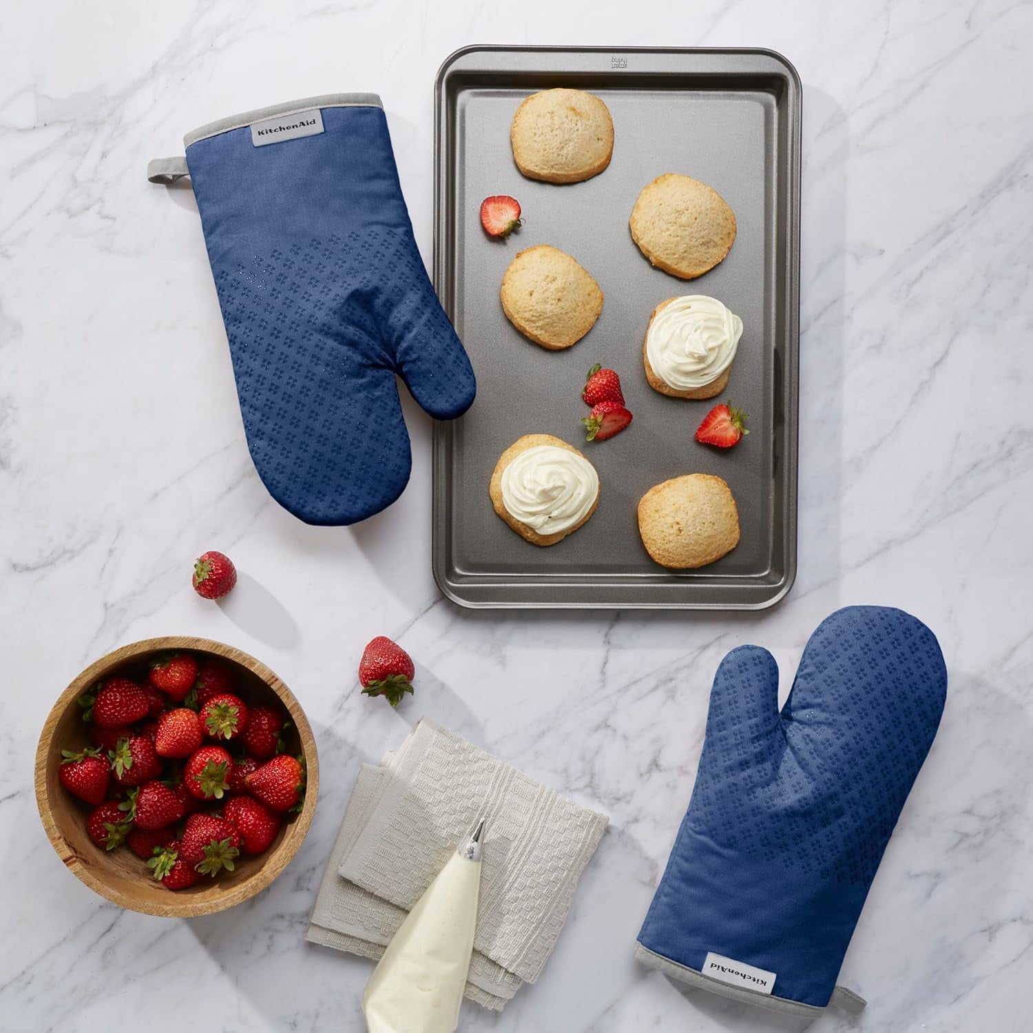 Asteroid Oven Mitt Set, 7"x12.5", Blue Willow, 2 Piece