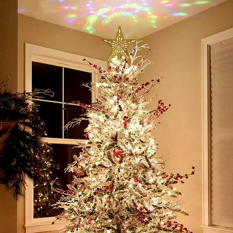 OurWarm Christmas Tree Topper Lighted Star Tree Topper Gold Christmas Tree  Star with Adjustable Rotating Magic Rainbow Projector Lights, 3D Hollow  Star Tree Topper for Christmas Tree Decorations 