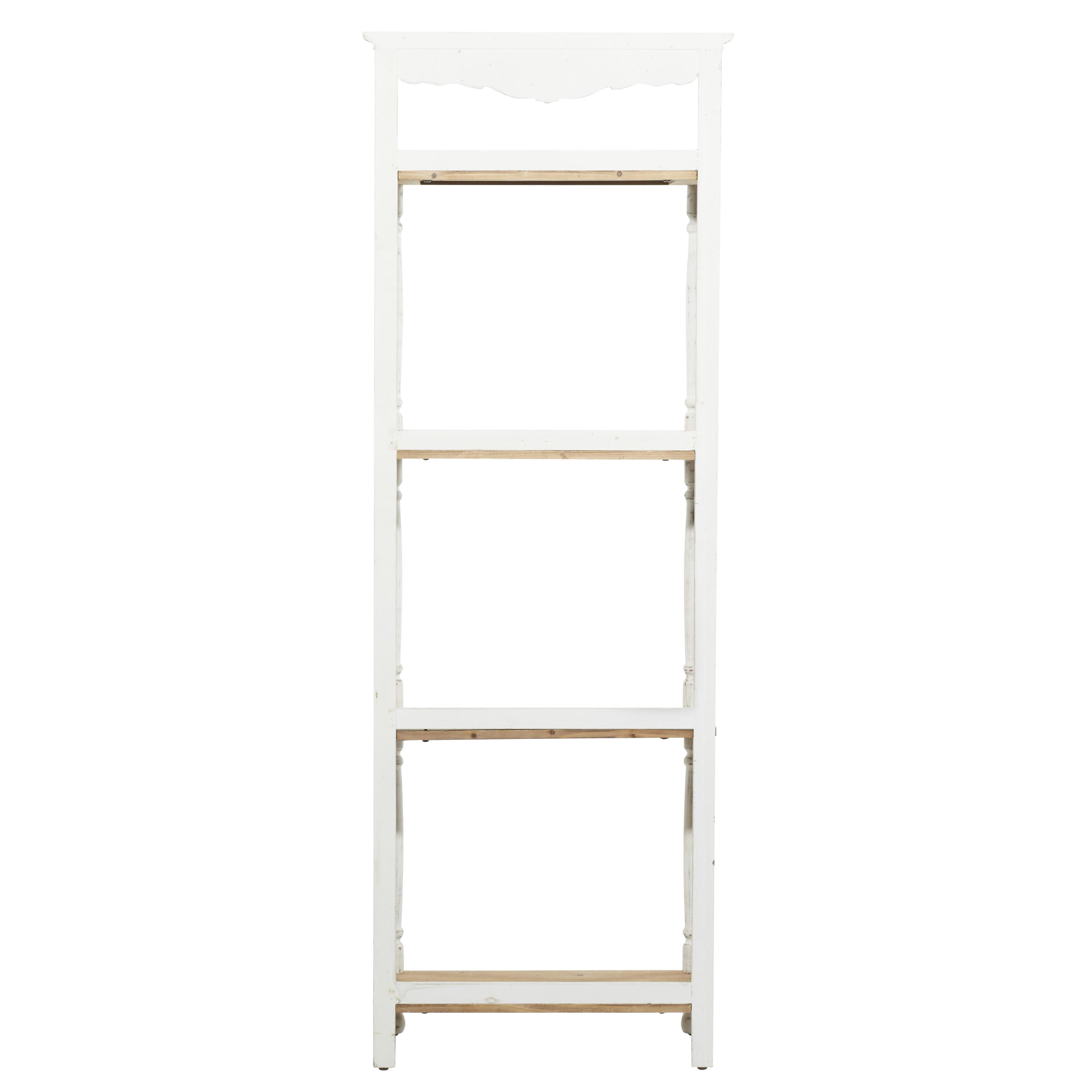 DecMode 25" x 71" White Wood Floral Intricately Carved 4-Tier Shelving Unit, 1-Piece