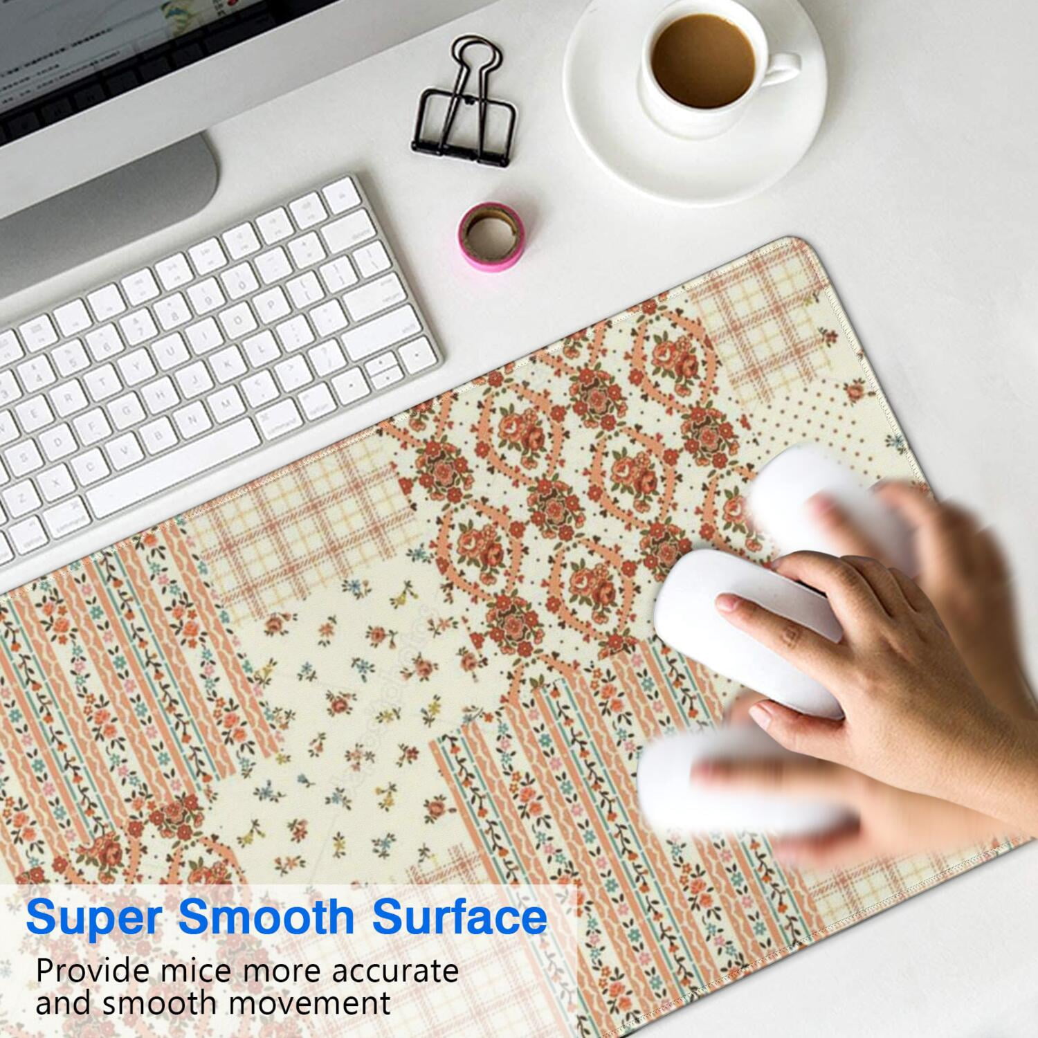 Long Mouse Pads for Desk,Pioneer Flower Floral Print Pattern Desk Mats on Top Of Desks, Desk Mouse Pad Extra Large with 3mm Non-Slip Base and Stitched Edge for Gaming,Office,Work,Home 31.5"x15.7"