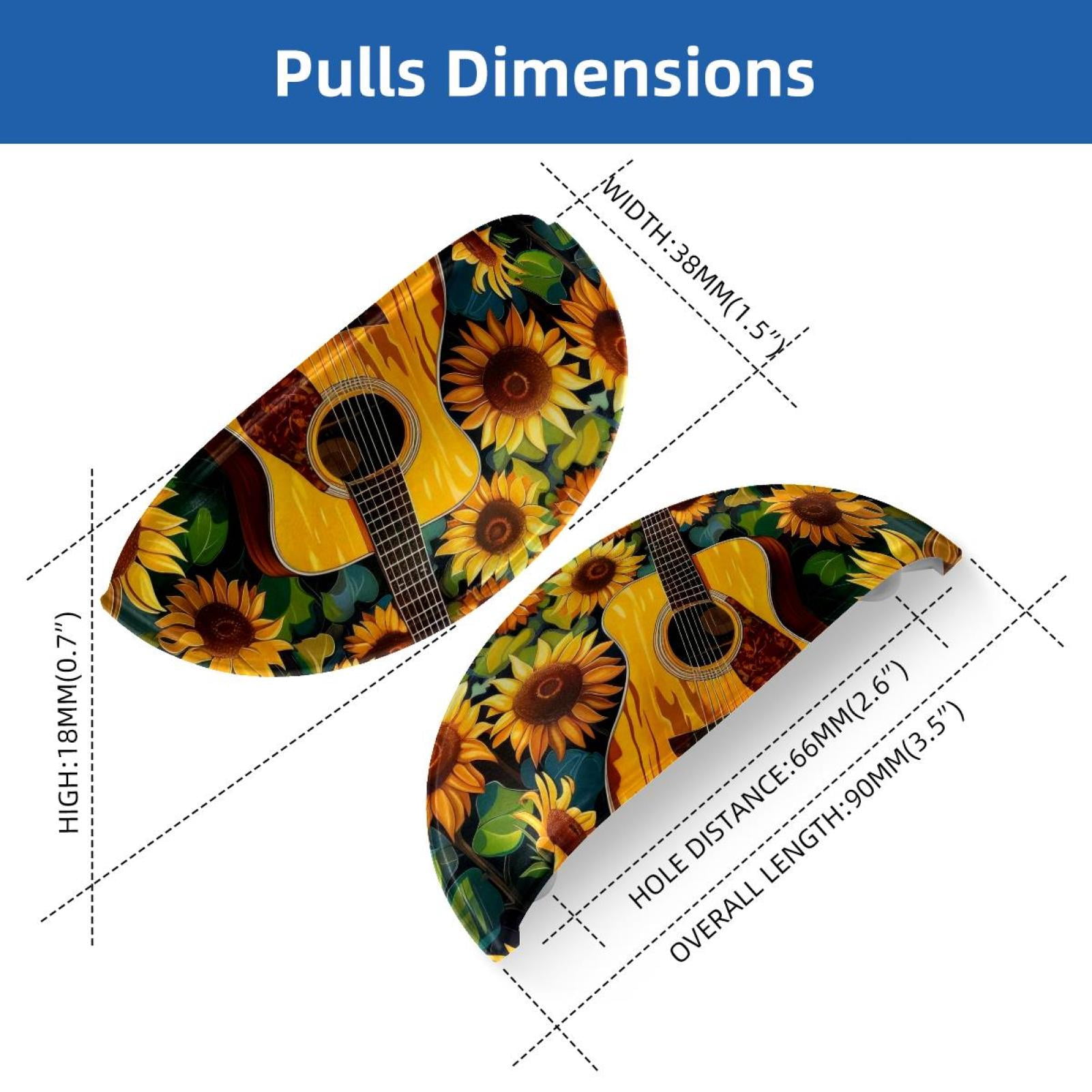 PhooArto 6 Pcs Cup Drawer Pulls, Sunflower Field and Guitar Pattern Shell Shape Handles Cabinet Knobs for Dresser Cupboard Closet Wardrobe with Screws