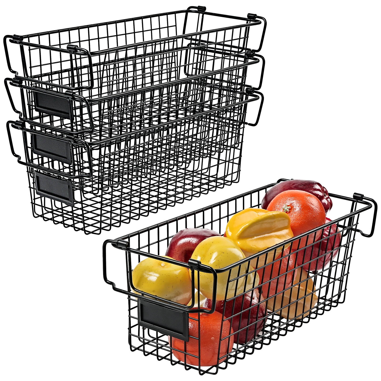 Stackable Wire Baskets for Kitchen Storage, 4 Pack Large Food Storage