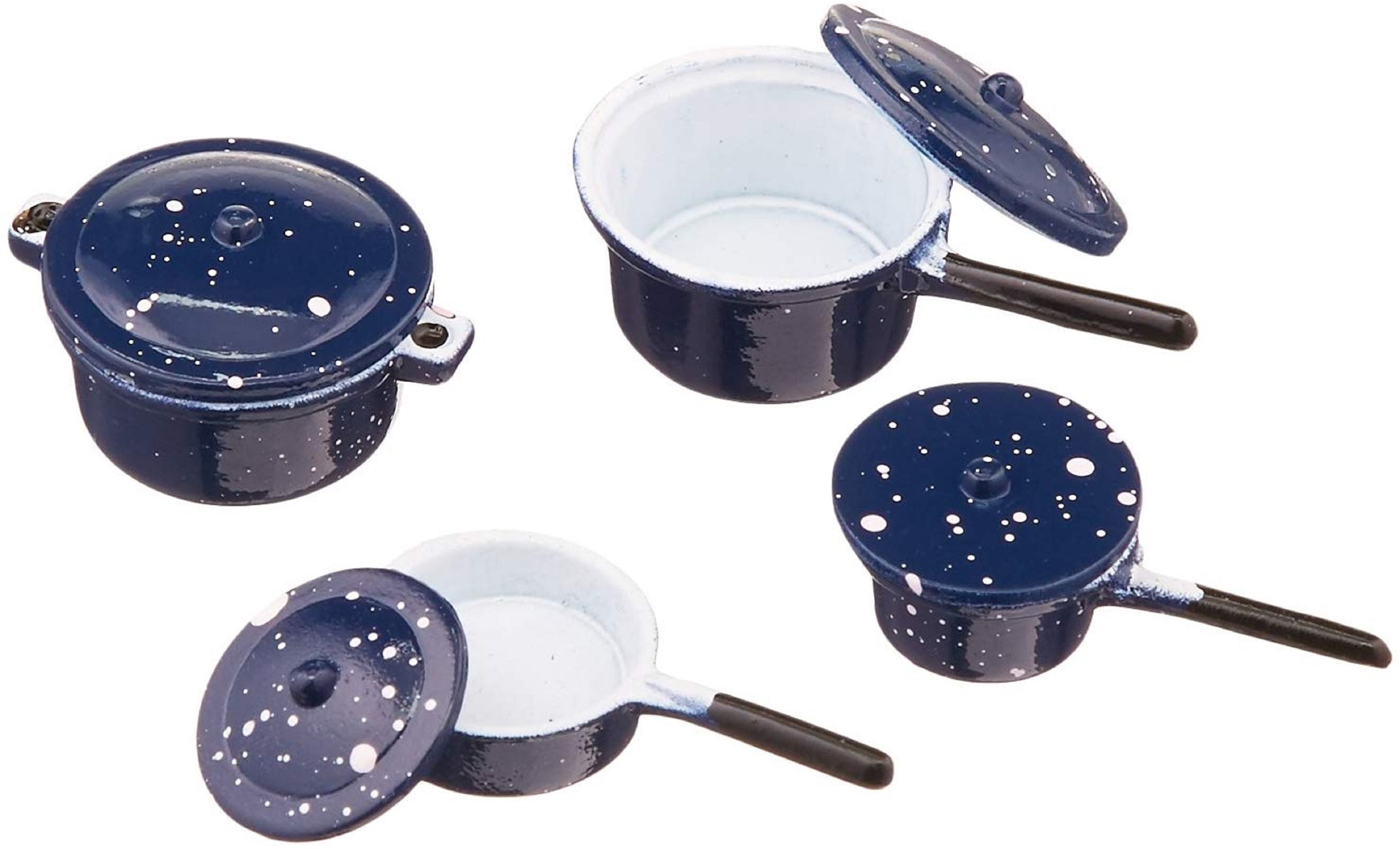 Timeless Minis Blue Pots and Pans with Lids Assorted Sizes 4 Pots