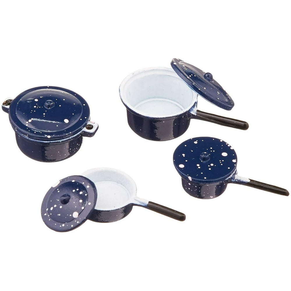 Timeless Minis Blue Pots and Pans with Lids Assorted Sizes 4 Pots
