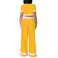 thumbnail image 2 of XFLWAM Women's Sexy Ribbed Two Piece Outfit Short Sleeve V Neck Crop Top High Waisted Wide Leg Long Pants Tracksuits Yellow S, 2 of 6