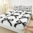 thumbnail image 3 of Manfei Girls Black Ribbon Full Size Sheets, Cartoon Bowknot Bow-tie Bed Sheets, Princess Bow Style Sheet Sets, Ultra Soft Home Decor, 4pcs, 3 of 7