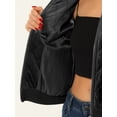 thumbnail image 5 of MODA NOVA Juniors Winter Zipper Velvet Surface Quilted Bomber Jacket with Pockets Black XS, 5 of 7