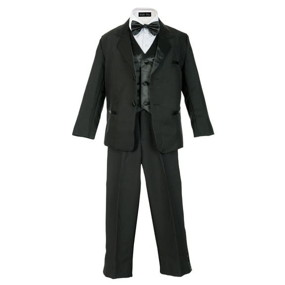 Avery Hill Boy's Formal 5 Piece Tuxedo Suit Dresswear Set (Black, 2T)
