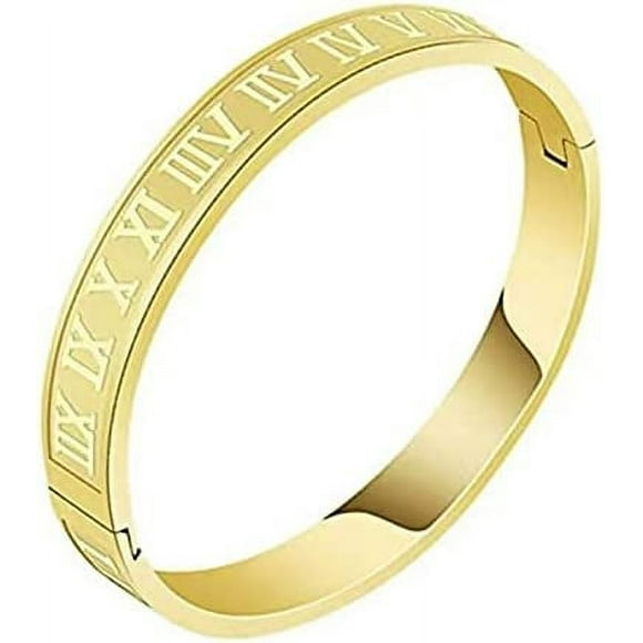 LAICAIW Gold Silver Rose Gold Plated Bracelets for Men Women Roman Numeral Bangle Bracelet Stainless Steel Personalized Engraved Unisex Gift