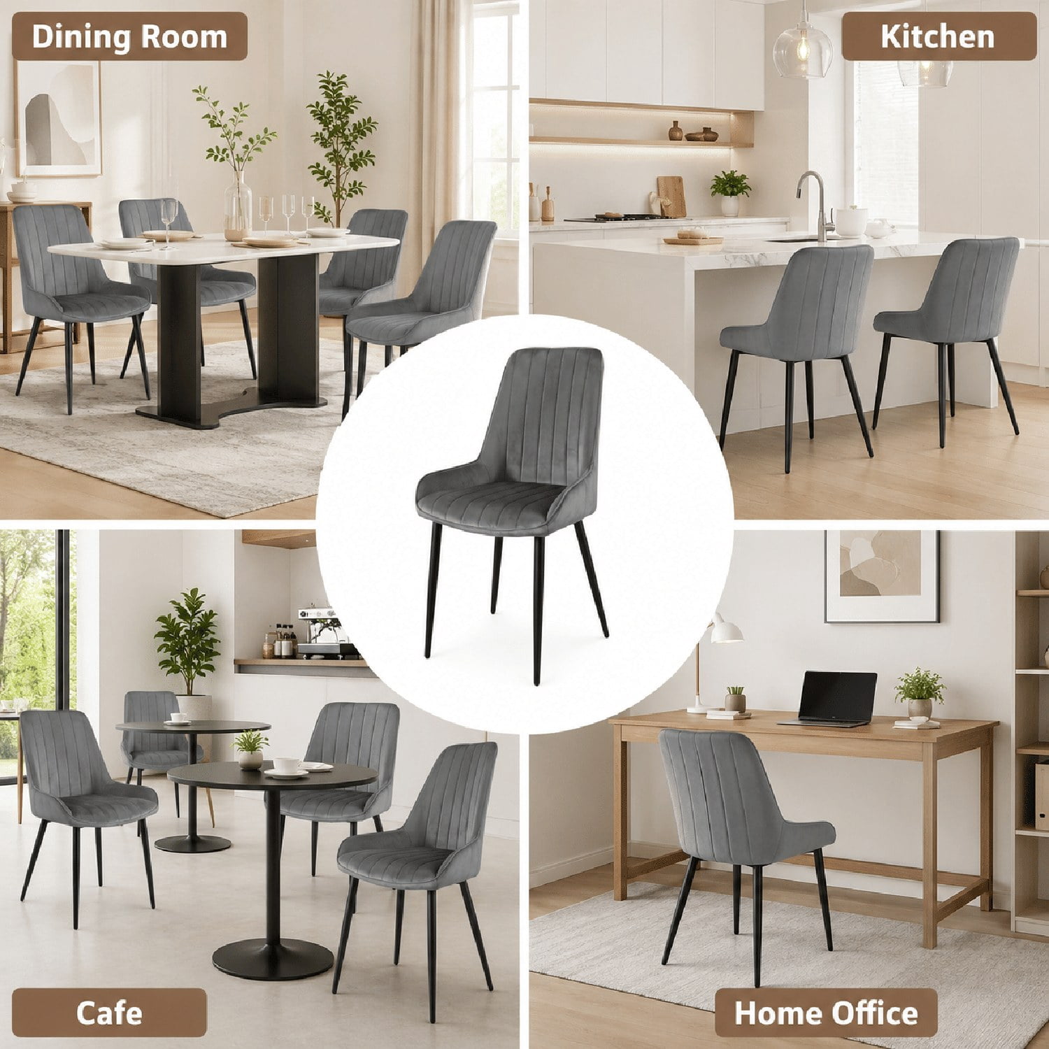Modern Dining Chairs Set of 2, Fabric Upholstered Chairs with Metal Legs and Non-Slip Foot Pads, Ergonomic Seat and Backrest for Dining Room, Kitchen, Bedroom, Cafe