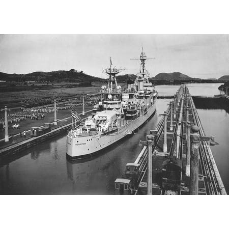 LAMINATED POSTER The U.S. Navy heavy cruiser USS Houston (CA-30) going through the Panama Canal, in the 1930s. Poster Print 24 x (Best Time To Go To Panama Canal)