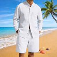 thumbnail image 5 of Awwp Men Set American Casual Summer Linen Men's Suit Loose Long Sleeved Short Pants And Shirt Set for Men White XL, 5 of 5