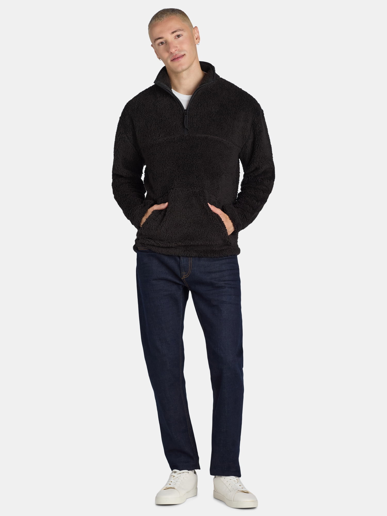 No Boundaries Men's & Big Men's Faux Shearling High Pile Fleece Quarter Zip Pullover, Sizes XS-5XL