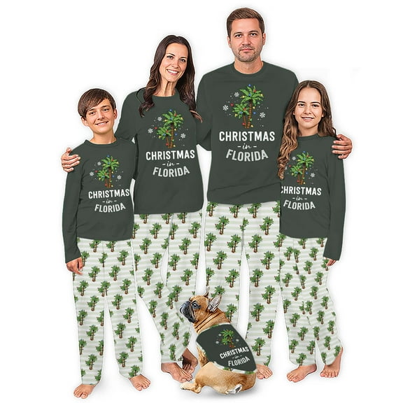 Matching Family Christmas Pajamas Set With Christmas in Florida Tropical Palm Tree Design, Size NB - Men 6XL