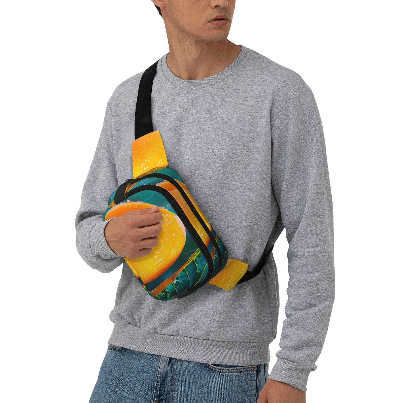 Picia Mango In The Rain Print Square Double-Layer Waist Bag Mini Adjustable Waist Belt Bag Exercise Running Travel Hiking