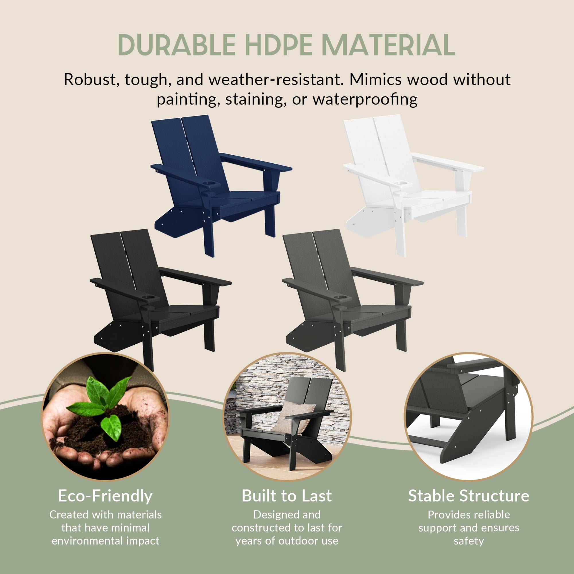 WestinTrends Riviera Outdoor HDPE Modern Adirondack Chair with Cup Holder (Set of 4), Gray