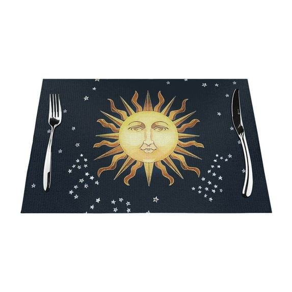 XMXY Woven Placemats Set of 6 PCS, Horoscope Sun Stars Moon Table Mats Washable Heat Resistant Placemats