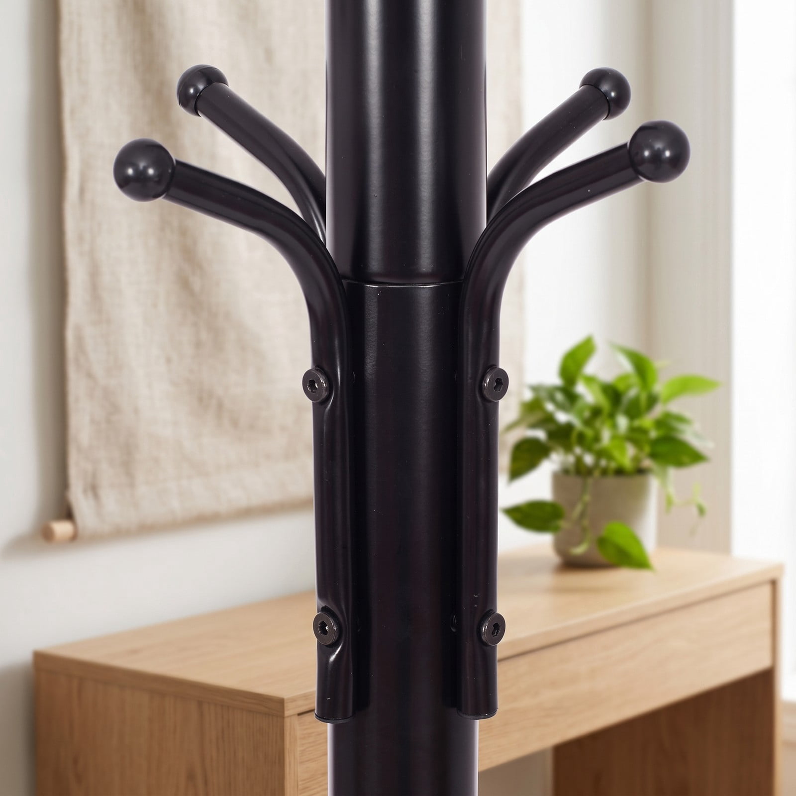 Furnibear Freestanding Metal Coat and Hat Rack Stand with 12 Hooks and Three-Tier Design for Entryway Hallway and Bedroom, Black