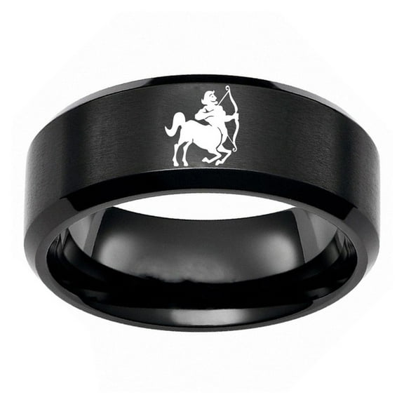 PAURO Men's Stainless Steel 12 Constellation Ring 8MM Wedding Band Horoscope Zodiac Signs Simple Sagittarius Black Size 12